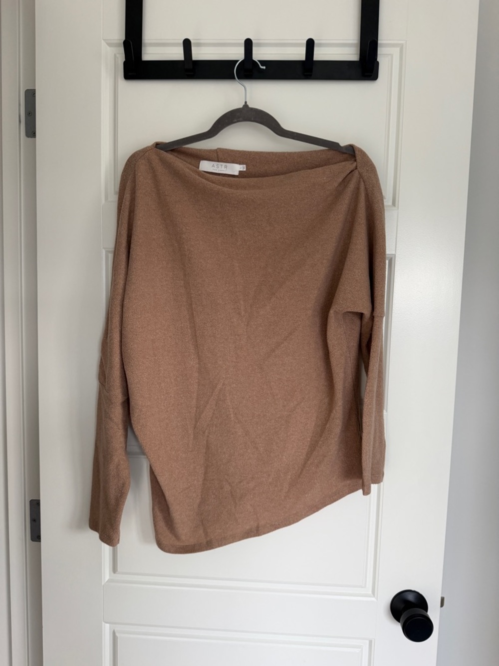REVOLVE ASTR Off-the-Shoulder Oversized Sweater in Camel